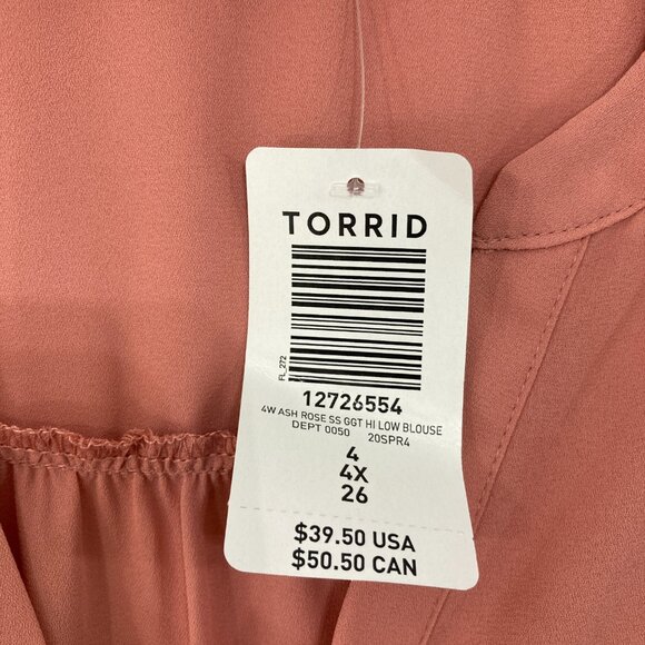 New Torrid size 4X Dusty Rose Split Neck Soft Flowy Short Sleeve Top Office Work - Picture 3 of 9